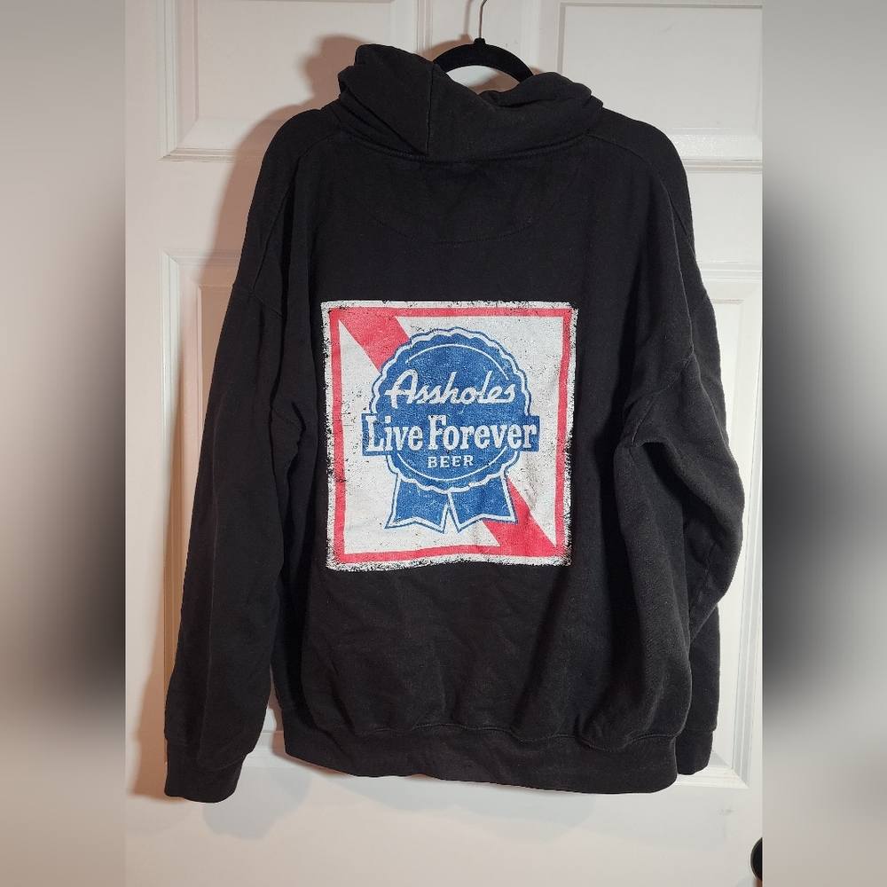 Black Hoodie with Blue Graphic Some Staining On Front XXL